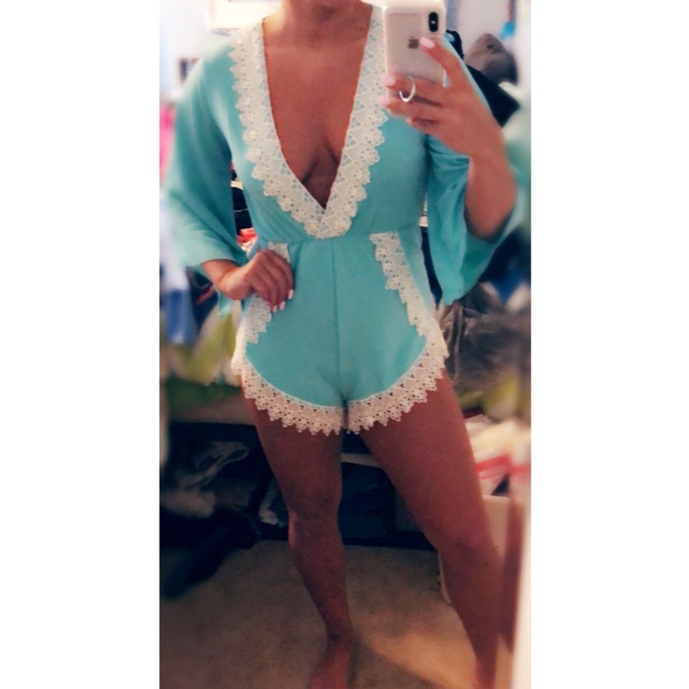 NWOT* Turquoise Bell Sleeve Romper